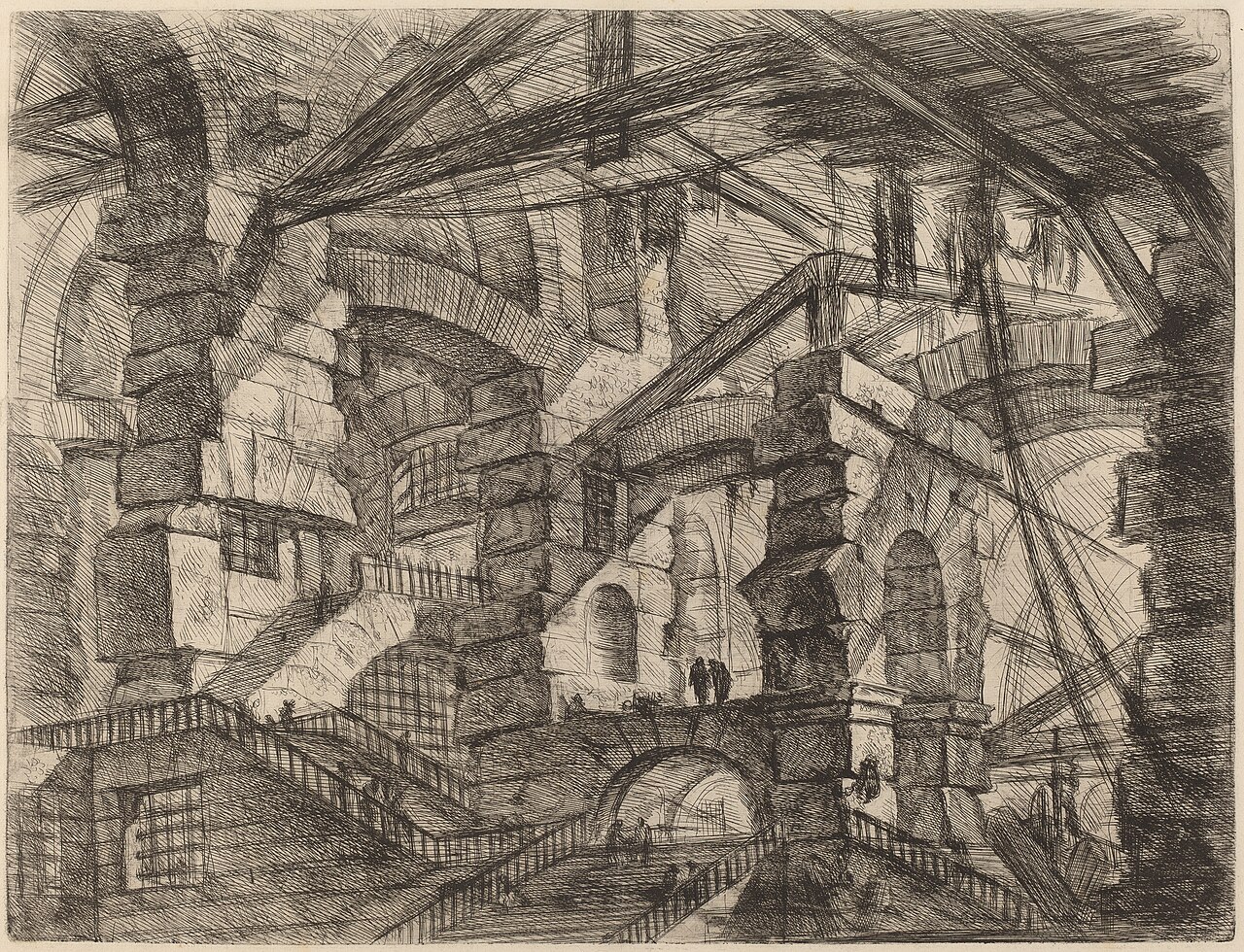 Piranesi's Gothic Arch, a monumental imagined interior with soaring shadowy staircases